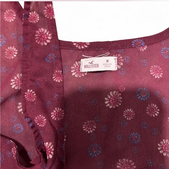 Burgundy Floral Tank Top Sleeveless Chevron Lace Trim Sheer Casual Blouse - Picture 4 of 5